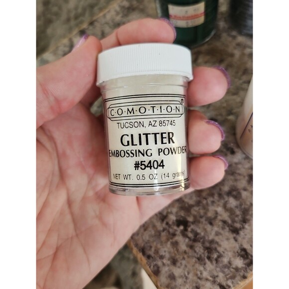 Lot Of 3 New Comotion Embossing Powders .6 oz - Silver, Green & Glitter Plus Ink - Picture 8 of 9